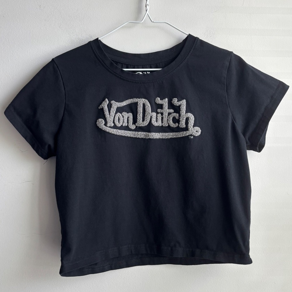 Von Dutch Black Graphic Crop Top Women XL